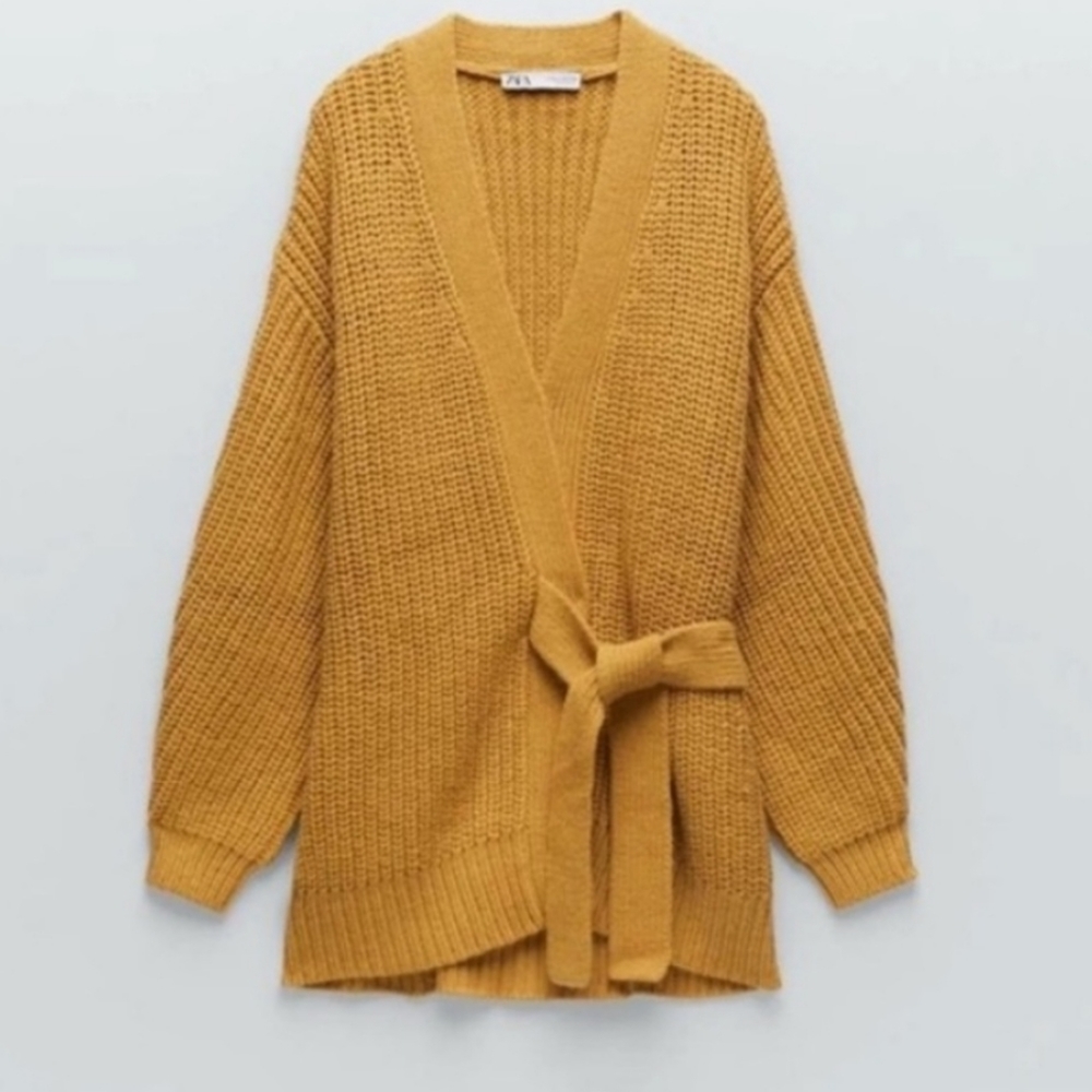 ZARA Tied Knit Sweater- Burnt Orange - Ochre, Medium